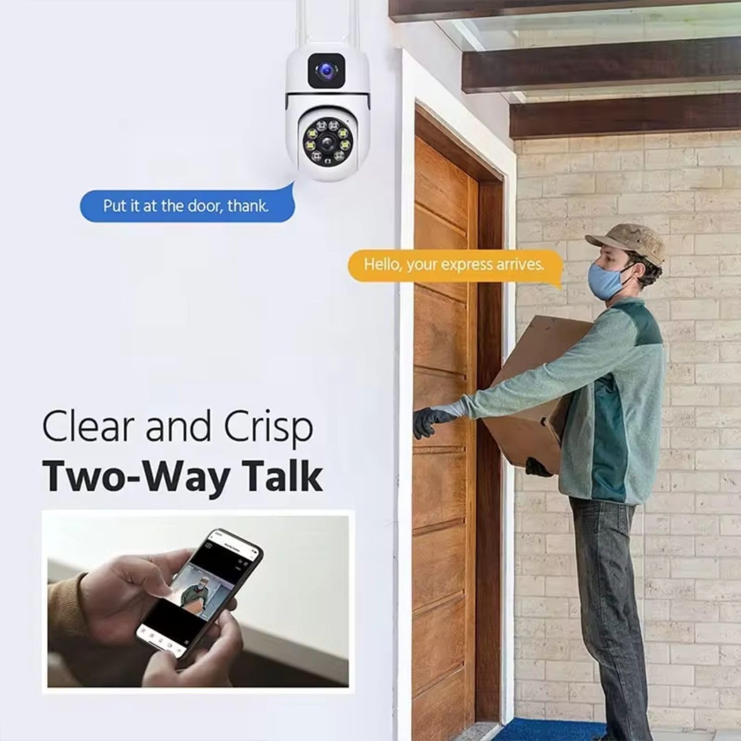 Mini Dual Lens/Screen 2in1 PTZ Bullet 5.5MP Full HD 1920 Resolution WiFi Wireless Indoor Camera, Two-Way Talk, Colour Light Vision, Human/Motion Detection, 360° View,