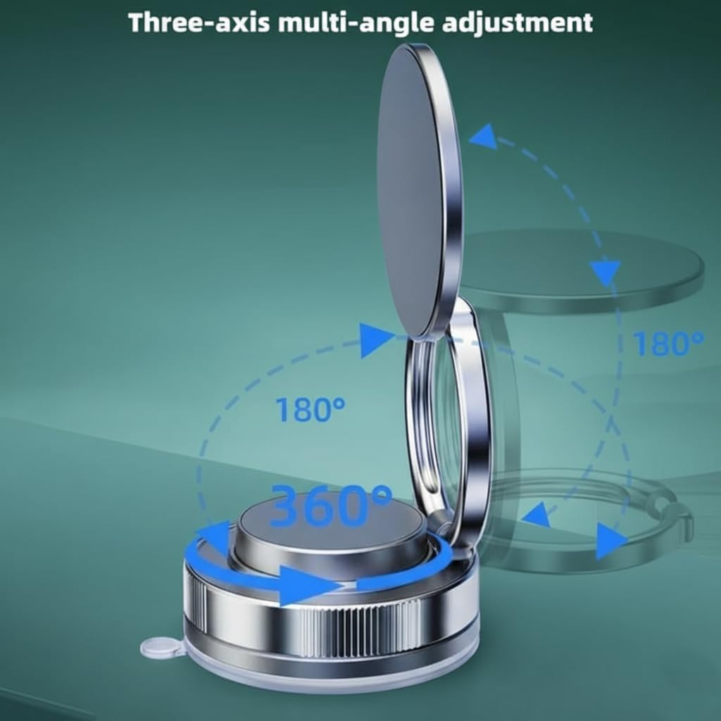 360° Magnetic Vacuum Phone Mount | Strong Magnetic Car & Desktop Holder | Universal Smartphone Compatible | Shockproof, Stable Grip, Multi-Surface Suction Mount